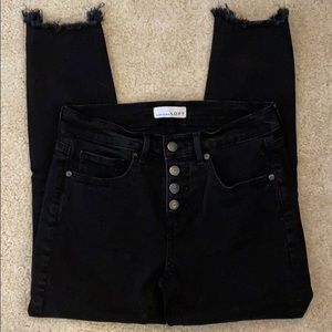 LOFT Skinny Ankle Chewed Hem Button Front Jeans